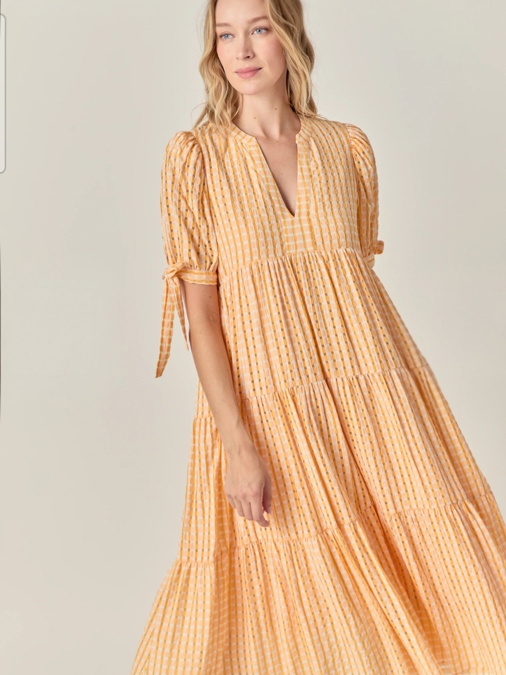 Gingham Prairie Cottagecore Midi Orange Dress English Factory